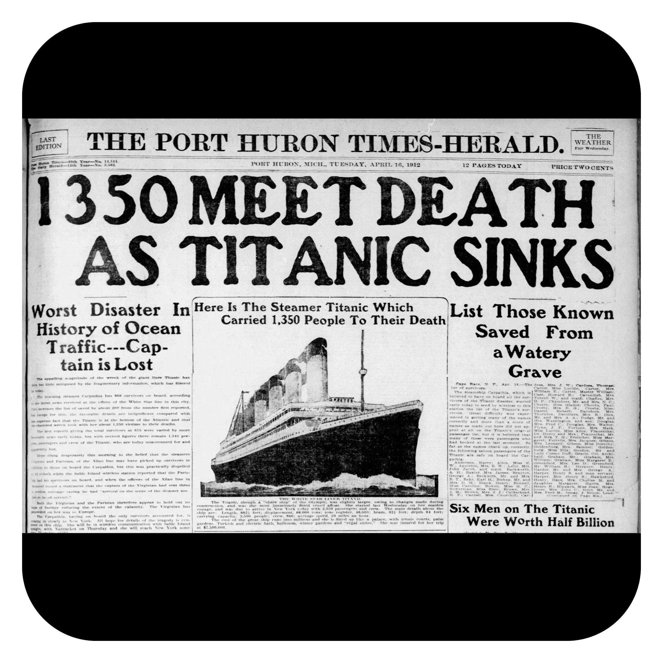 11:35 p.m. – Iceberg is spotted, but too late to avoid a collision 11:40 p.m. – Titanic strikes iceberg at a speed of 20.5 knots (23.6mph)